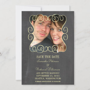 Invitation Swirls Chalkboard Photo Enregistrer la date Invita