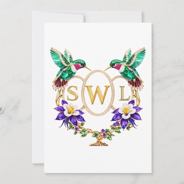 Invitation SWL Hummingbird Wedding Any Letters Custom  (Devant)
