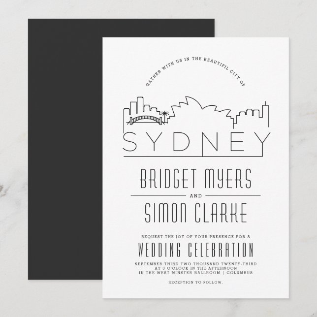 Invitation Sydney, Australie Mariage Deco Skyline (Devant / Derrière)