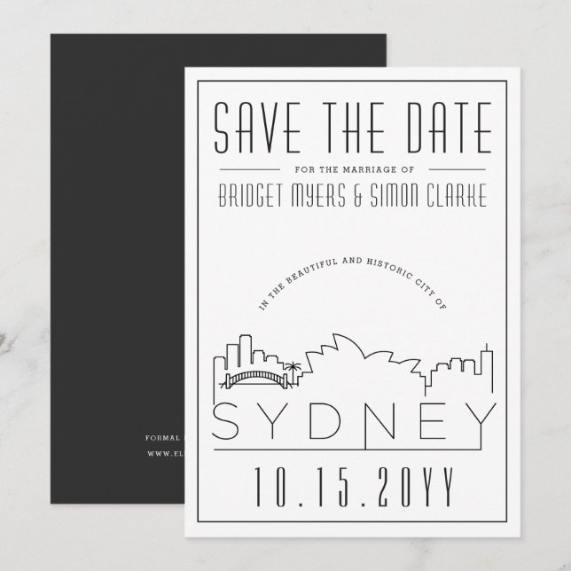 Invitation Sydney Wedding Deco Style Skyline Faire part de ma (Devant / Derrière)