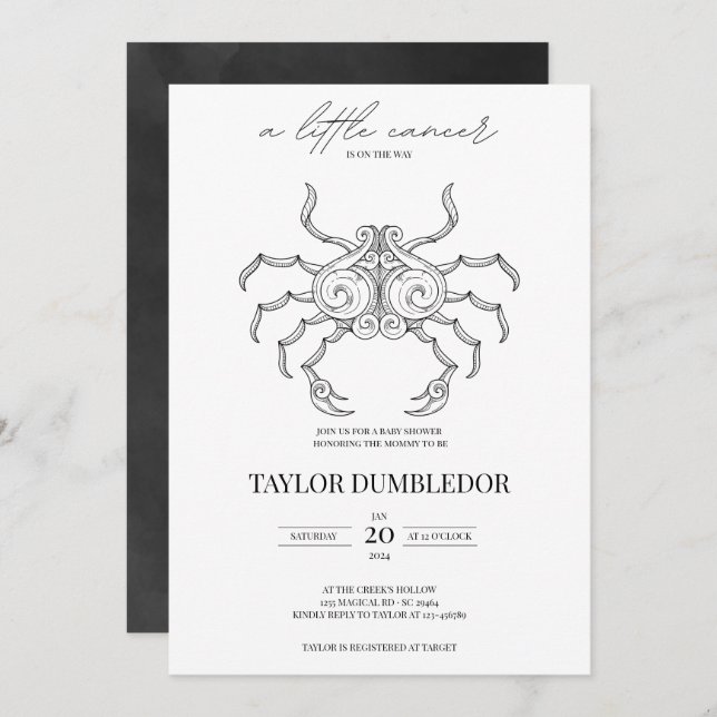 Invitation Symbole astrologique du cancer Zodiac (Devant / Derrière)