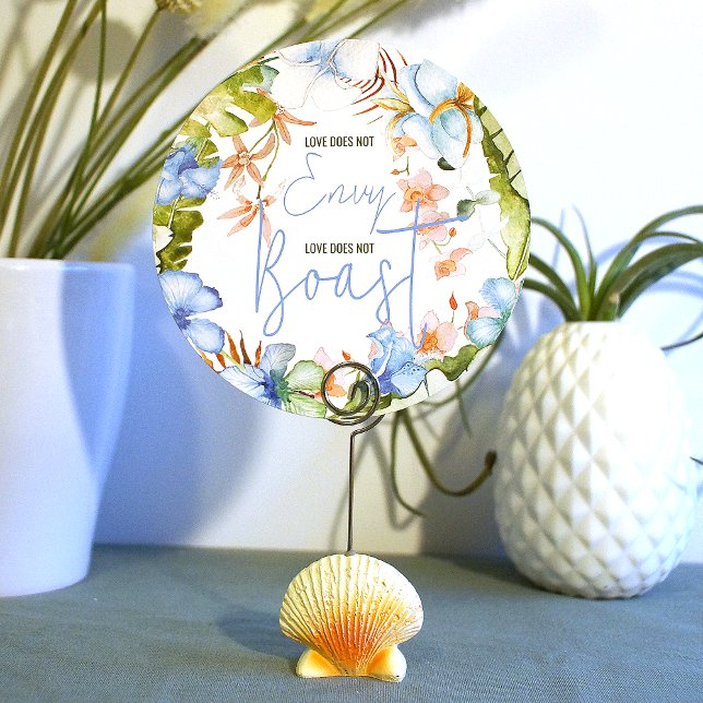 Invitation Symbole bleu Hibiscus Banane verte Feuilles (love does not envy love does not boast wedding table top sign blue tropical hibiscus flowers)