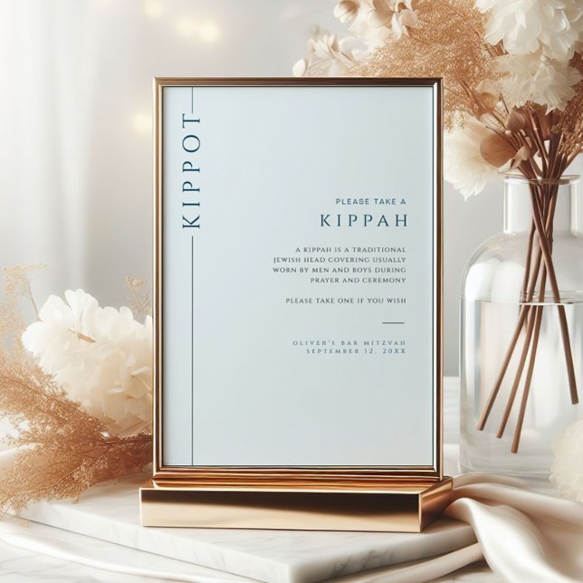 Invitation SYMBOLE Bleu Léger Barre Mitzvah Kippot (Créateur téléchargé)