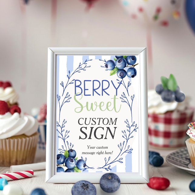 Invitation Symbole bleu rose doux Berry personnalisé (Berry Sweet Custom Pink Blueberry Sign )