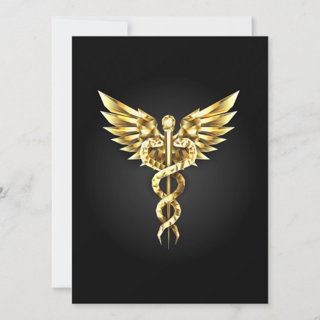 Invitation Symbole caducee polygonale en or (Devant)