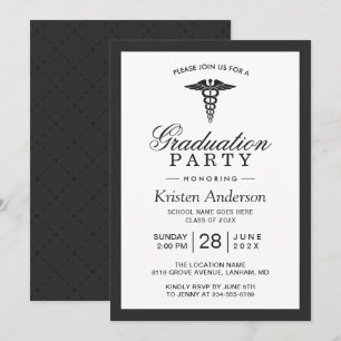 Invitation Symbole Caduceus Médicale School Graduation Party