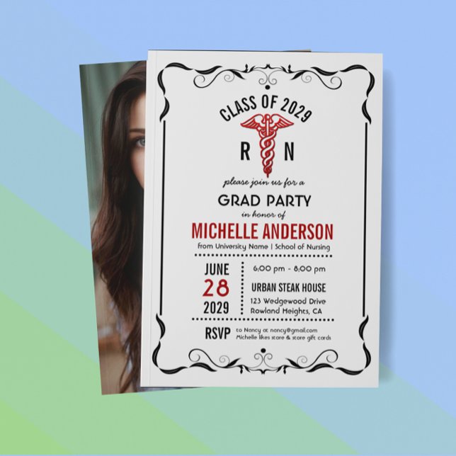 Invitation Symbole Caduceus Médicale School Photo Graduation (Créateur téléchargé)