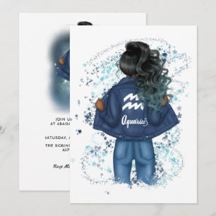 Invitation Symbole chic Aquarius Zodiac Denim fête d'annivers