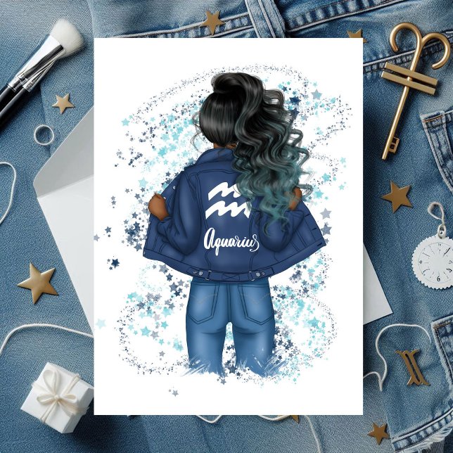 Invitation Symbole chic Aquarius Zodiac Denim fête d'annivers (Chic Aquarius Zodiac Sign Denim Birthday Party Invitation)