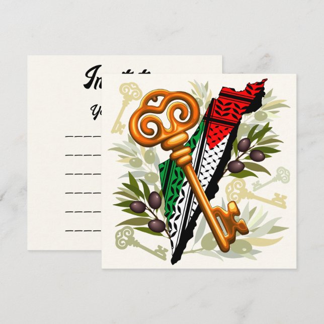Invitation Symbole clé palestinien du droit au retour (Devant / Derrière)
