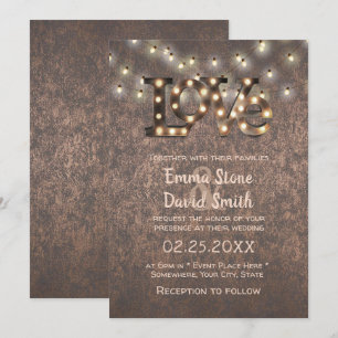 Invitation SYMBOLE D'AMOUR Lights Cuivre Mariage industriel
