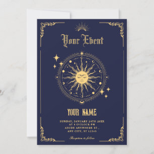 Invitation symbole d'art bohème soleil lune vintage
