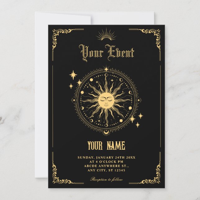 Invitation Symbole d'art boho de Lune Soleil vintage (Devant)