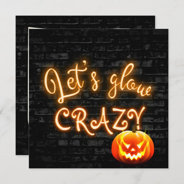 Invitation Symbole de la fête d'Halloween Neon avec Jack-o-la (Devant / Derrière)