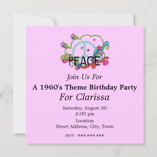 Invitation SYMBOLE DE LA PAIX Abstraite Scrolls Anniversaire (Devant)