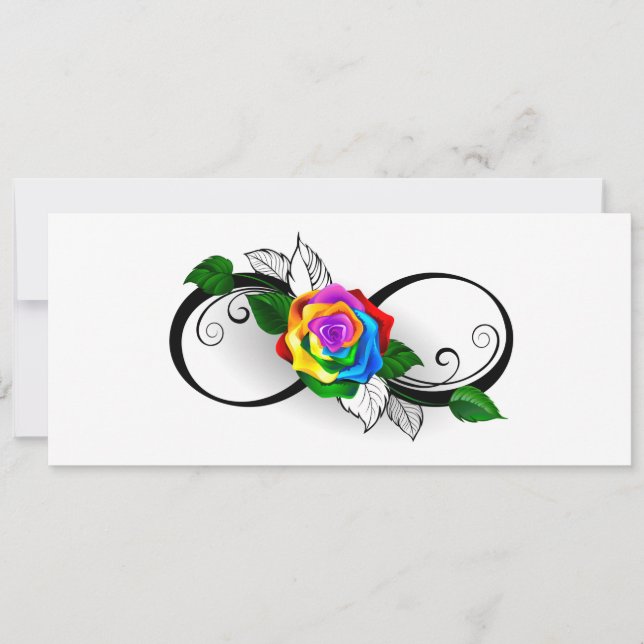 Invitation Symbole de l'infini avec rose arc-en-ciel (Devant)