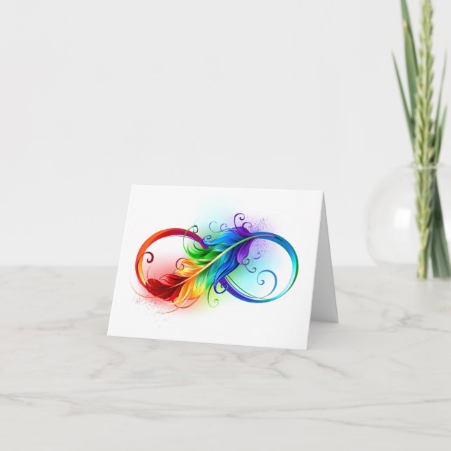 Invitation Symbole d'infini avec plume arc-en-ciel (Devant)