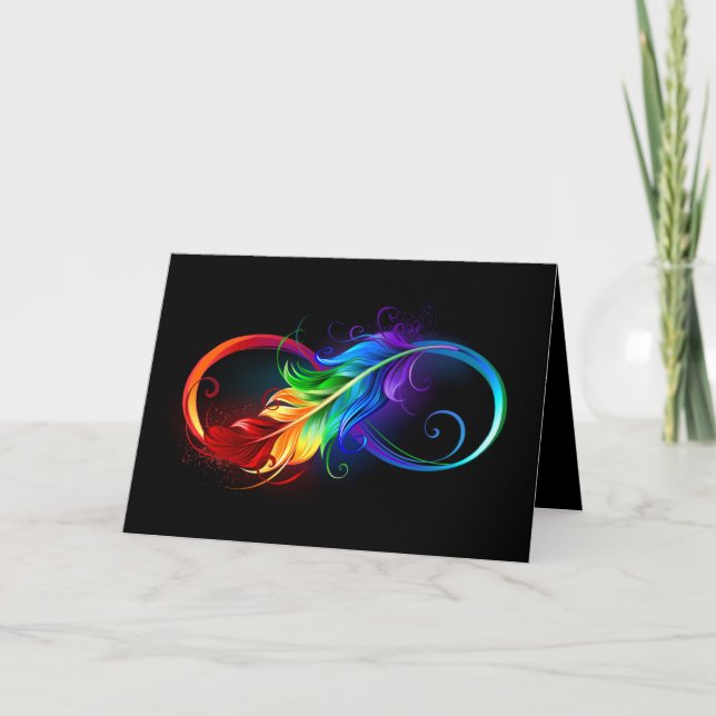 Invitation Symbole d'infini avec plume arc-en-ciel (Devant)