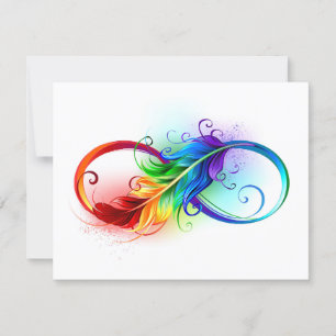 Invitation Symbole d'infini avec plume arc-en-ciel