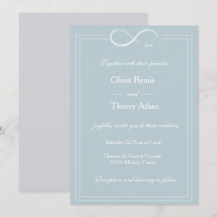 Invitation Symbole d'infini Dusty Bleu Blanc Elégant Mariage