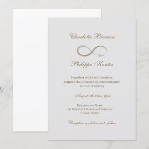Invitation Symbole d'infini Élégant Mariage blanc gris or