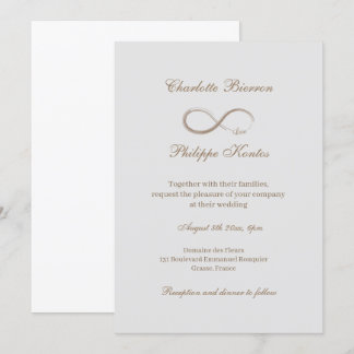 Invitation Symbole d'infini Élégant Mariage blanc gris or