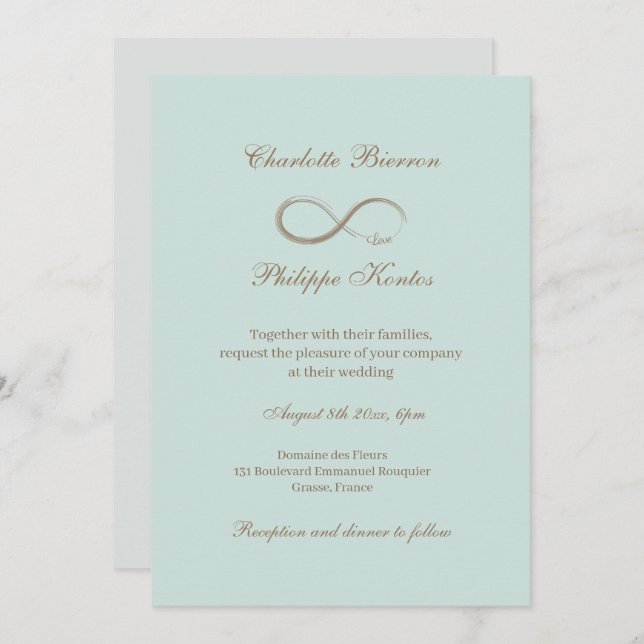Invitation Symbole d'infini Élégant Mariage Or Teal (Devant / Derrière)