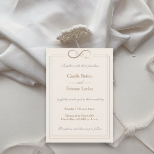 Invitation Symbole d'infini Monogramme Champagne Mariage blan