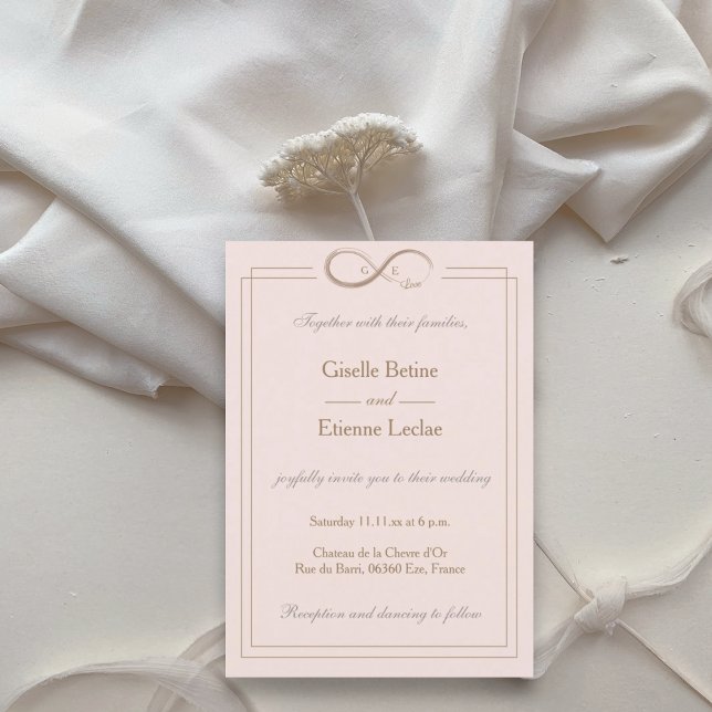 Invitation Symbole d'infini Monogramme Mariage rose pâle (Créateur téléchargé)