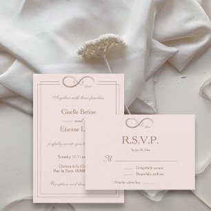Invitation Symbole d'infini Monogramme Rose Mariage RSVP