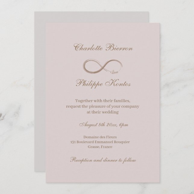 Invitation Symbole d'infinité Dusty rose gris or élégant mari (Devant / Derrière)