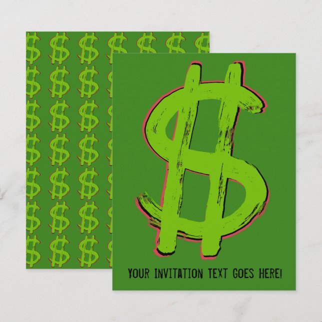 Invitation Symbole Dollar Vert (Devant / Derrière)