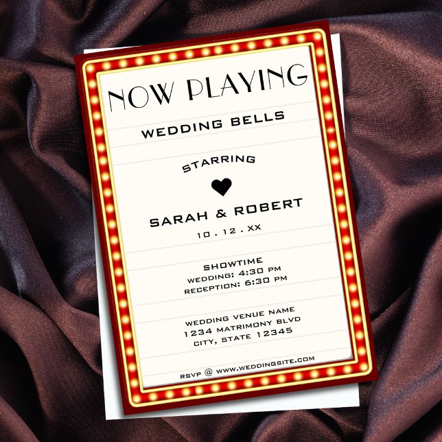 Invitation Symbole du cinéma rétro Mariage rouge (Retro Cinema Theater Marquee Sign Red Wedding Invitation
)