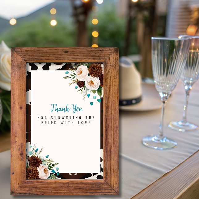 Invitation SYMBOLE Fleur sauvage DE Merci Turquoise (Western Boho Wildflowers Turquoise Thank You Sign)