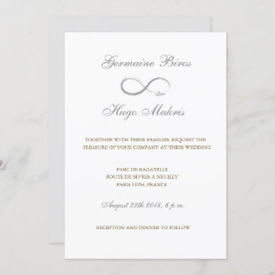 Invitation Symbole infini blanc gris or élégant mariage