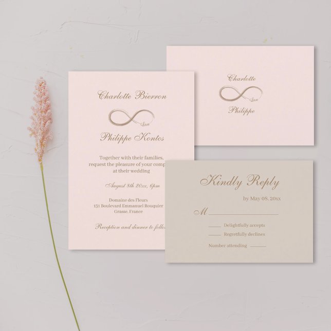 Invitation Symbole infini Blush rose or réponse au mariage (Créateur téléchargé)