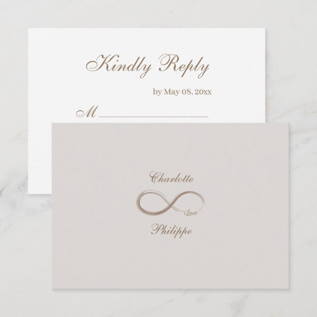 Invitation Symbole infini Or Blanc Gris réponse mariage RSVP (Devant / Derrière)