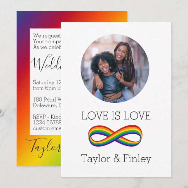 Invitation Symbole infini Rainbow Personnalisé Mariage LGBT (Devant / Derrière)