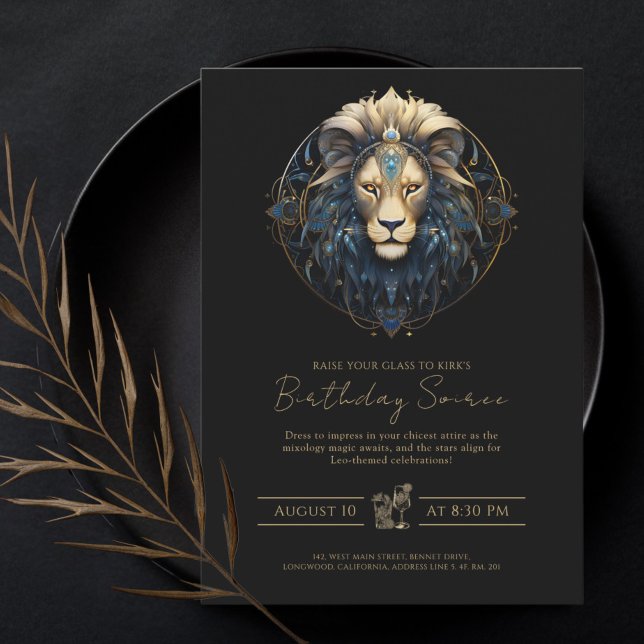 Invitation Symbole Lion moderne Zodiac Soleil Or Noir Lion (Créateur téléchargé)