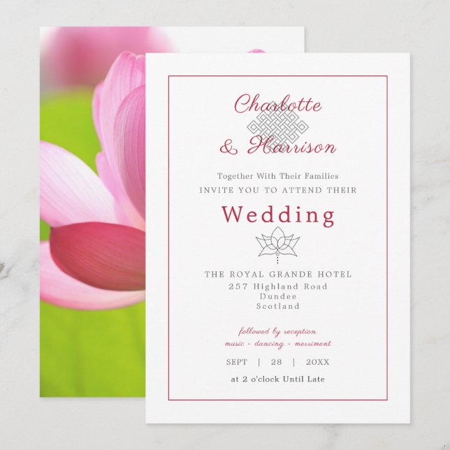 Invitation Symbole Mariage de Lotus Flower Hindu Karma (Devant / Derrière)