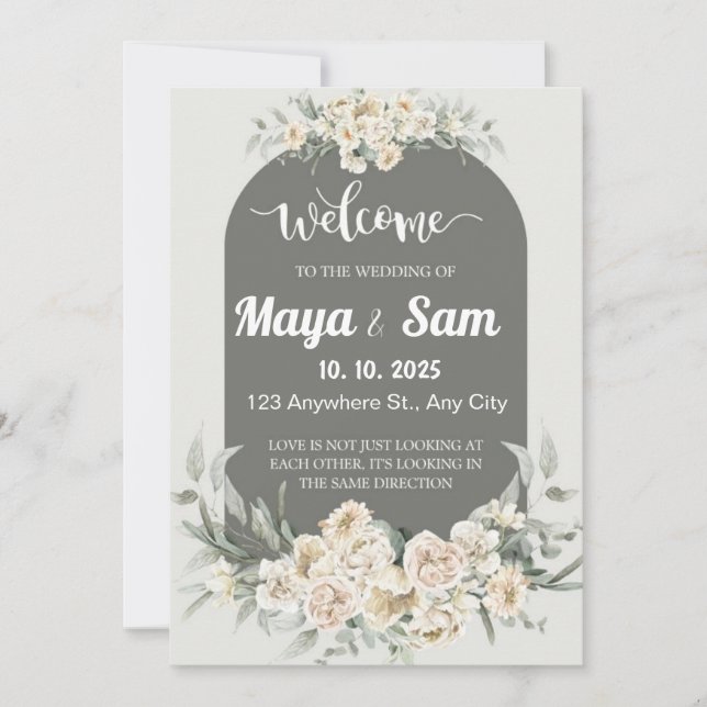 Invitation SYMBOLE Mariage Floral Vert Sage Élégant (Devant)