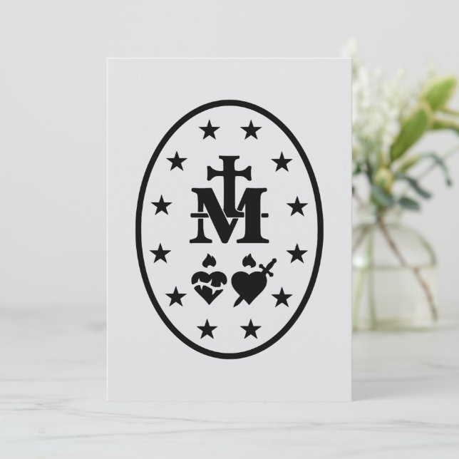 Invitation Symbole Médaille Miraculeuse Vierge Marie Noir (Debout devant)