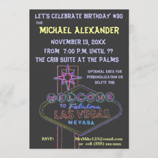 Invitation SYMBOLE NEON DE Las Vegas Anniversaire Bash