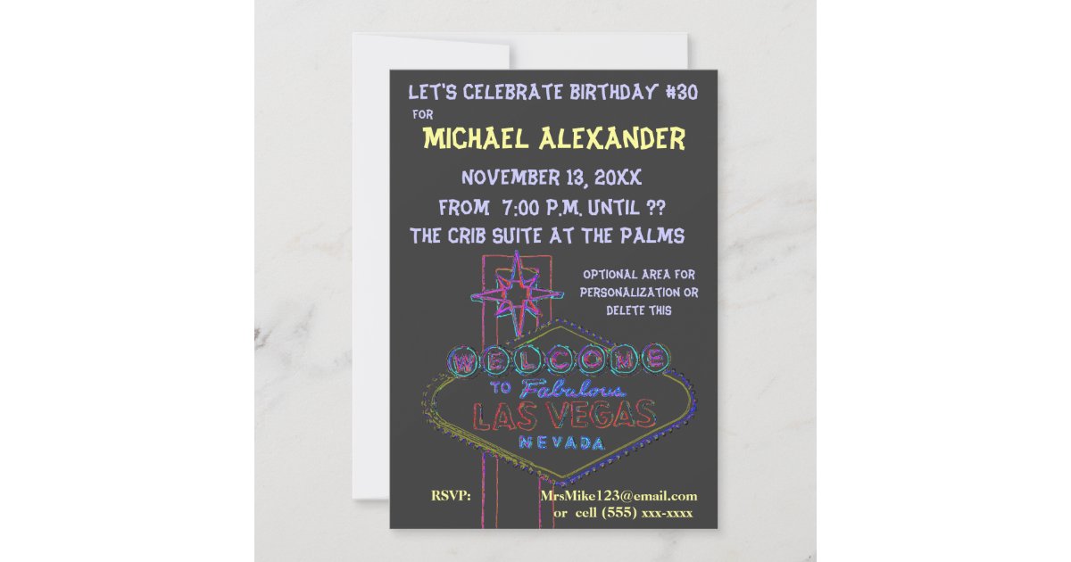 Invitation Symbole Neon De Las Vegas Anniversaire Bash Zazzle Fr