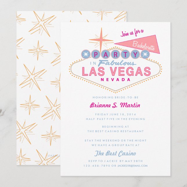 Invitation SYMBOLE RÉtro Las Vegas Bachelorette (Devant / Derrière)