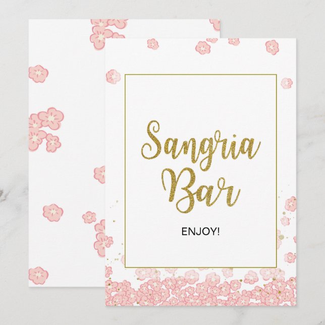 Invitation SYMBOLE Sangria| Fête de l'mariée rose et or (Devant / Derrière)