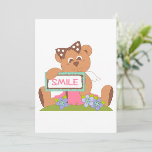 Invitation Symbole Teddy Bear with Bow Holding Smile