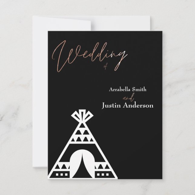 Invitation SYMBOLE TIpi AMÉRICAIN Mariage noir blanc (Devant)