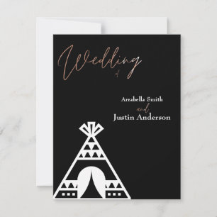 Invitation SYMBOLE TIpi AMÉRICAIN Mariage noir blanc
