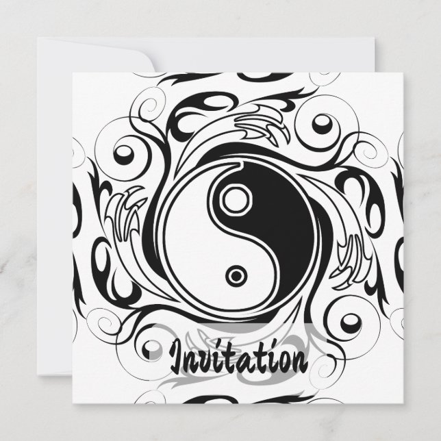 Invitation Symbole Yin et Yang Style tatouage noir et blanc (Devant)